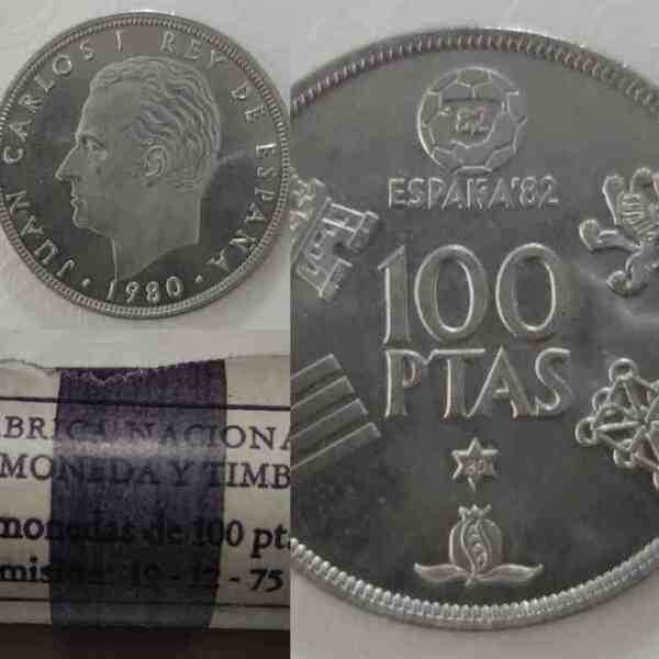 FNMT 1 cartucho oficial de 25monedas de 100ptas España 82 año 1980 estrella 6 puntas 80