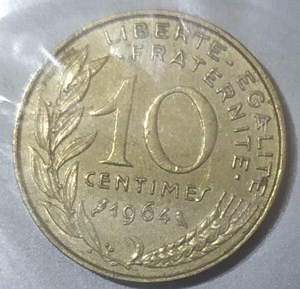 moneda francia 10 centimos 1964