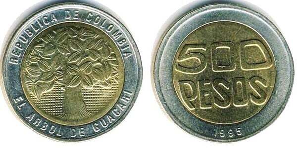 Moneda de 500 pesos Colombianos de 2002 (286) (VF)