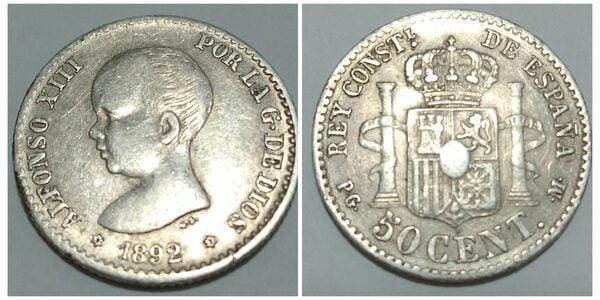 Moneda 50 céntimos Alfonso XIII 1892