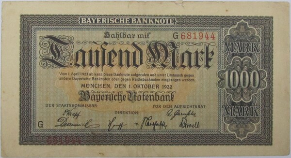 1000 Mark Bayerische Notenbank