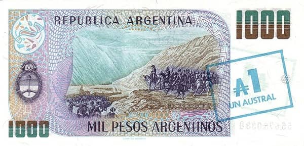 1 Austral (Sobreimpreso en 1000 Pesos Argentinos)