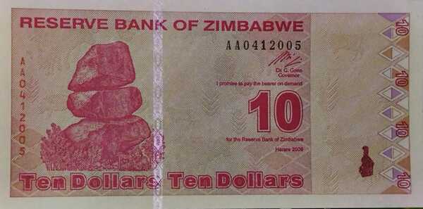 10 Dollars Zimbabue