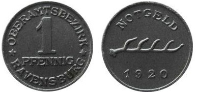 1 pfennig (Distrito de  Ravensburg-Estado federado de Württemberg)