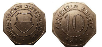 10 pfennig (Ciudad de Rottenburg am Neckar-Estado federado de Württemberg)