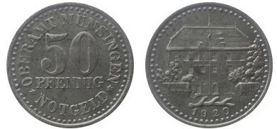 50 Pfennig ( Distrito de Münsingen -Estado federado de Württemberg)