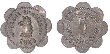 5 pfennig (Ciudad de Estetino-Provincia prusiana de Pomerania)