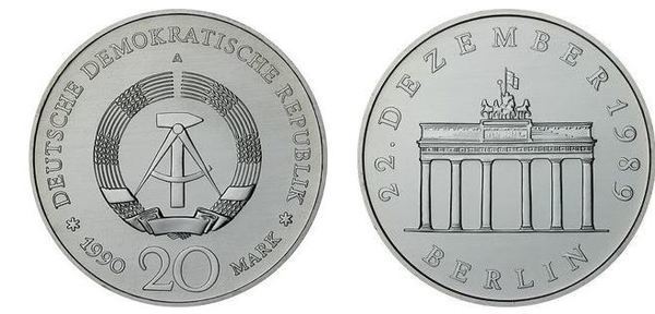 20 mark (Apertura de la Puerta de Brandenburgo el 22.12.1989)