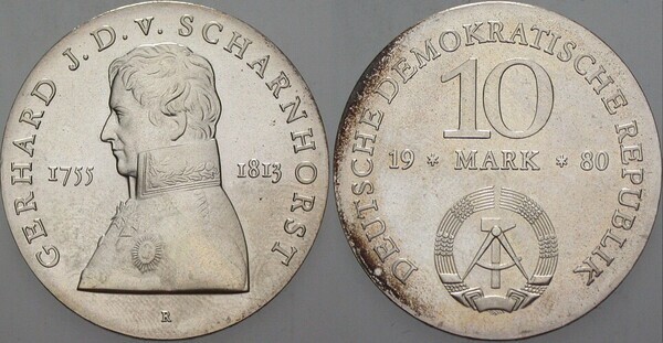 10 mark (225 Aniversario del Nacimiento de Gerhard von Scharnhorst)