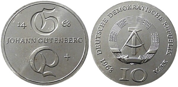 10 mark (500 Aniversario de la Muerte de Johann Gutenberg)