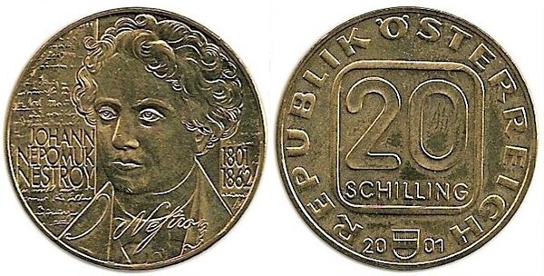 20 schilling (200 Aniversario del Nacimiento de Johann Nepomuk Nestroy)