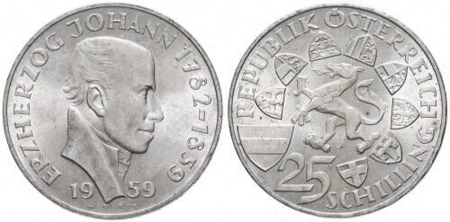 25 schilling (100 Aniversario de la Muerte del Archiduque Juan)