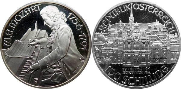 100 schilling (200 Aniversario de la Muerte de Wolfgang Amadeus Mozart)