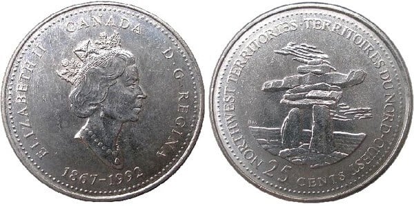 25 cents (125 Aniversario de la Confederación Canadiense - Territorios del Noroeste)