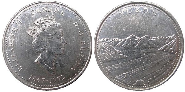 25 cents (125 Aniversario de la Confederación Canadiense - Yukon)