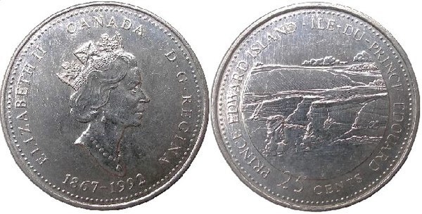 25 cents  (125 Aniversario de la Confederación Canadiense - Isla del Príncipe Eduardo)