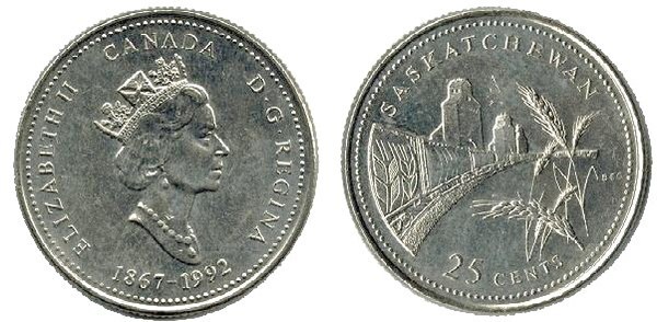 25 cents (125 Aniversario de la Confederación Canadiense - Saskatchewan)