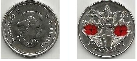 Moneda 25 cents (65 Aniversario del Final de la Segunda Guerra Mundial)  2010 de Canadá | Foronum