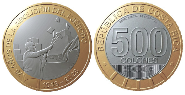 500 colones (75 Aniversario de la Abolición del Ejército)