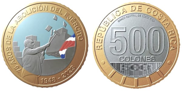 500 colones (75 Aniversario de la Abolición del Ejército - Coloreada)