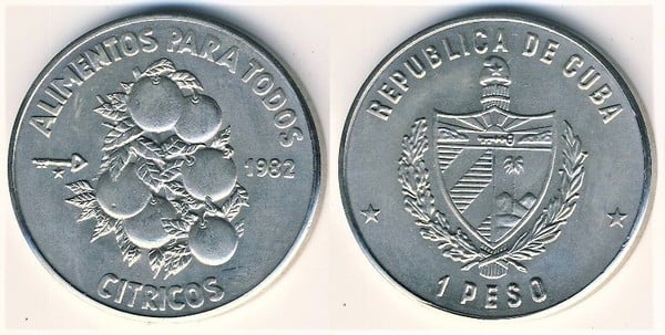 Coin 1 peso FAO Alimentos para todos C tricos 1982 of Cuba