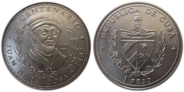 1 peso (V Cent. Descubrimiento de América - Juan de la Cosa)