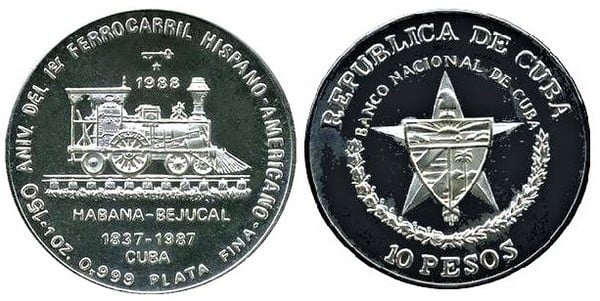 10 pesos (150 Aniversario del Primer Ferrocarril Hispano-Americano)