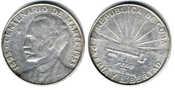 1peso(CentenariodeJoséMartí)1953deCuba