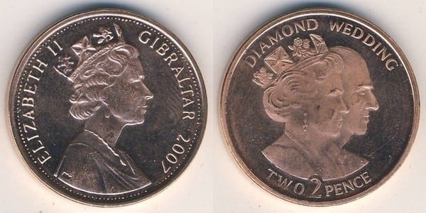 2 pence (60 Aniversario de la Boda de Elizabeth II y el Príncipe Felipe)