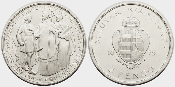 2 pengö (300 Aniversario de la Universidad Pazmany)