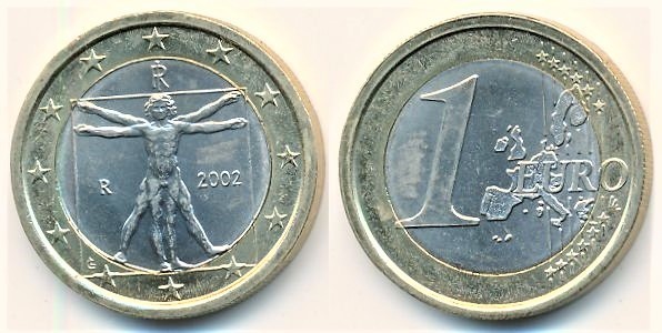 Coin 1 euro Italy 2010 Italia Leonardo Da Vinci Vitruvio man -  Italia