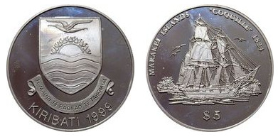 5 dollars (175 años del descubrimiento de las islas Marakei)