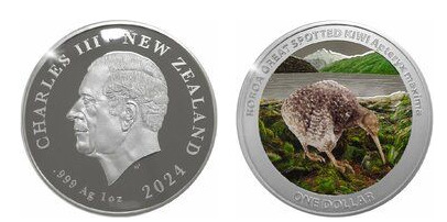 1 dollar (Great kiwi spotted-Color) 2024 New Zealand | Foronum