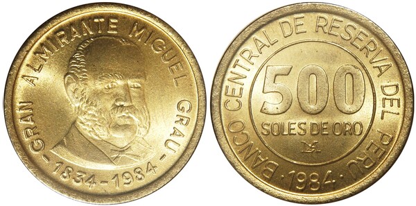 500 soles (150 Aniversario del Nacimiento del Almirante Miguel Grau)