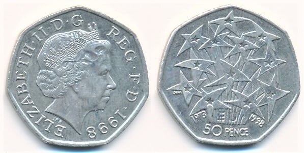 50 pence (Elizabeth II - 25 Aniversario de Gran Bretaña en el Mercado Común)