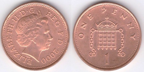 Coin 1 penny (Elizabeth II) 1998-2008 of United Kingdom ✓ Updated