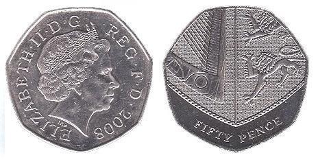 50 pence (Elizabeth II - escudo - 6/6)