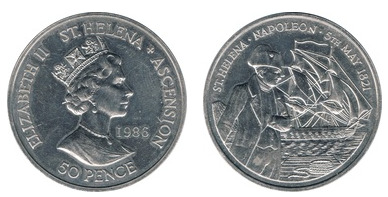 50 pence (165 aniversario de la muerte de Napoleón)