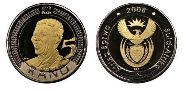 5 rand (90 Aniversario nacimiento de Nelson Mandela - Afrika Borwa - Suid-Afrika)