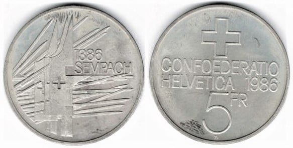 5 francs (600 Aniversario de la Batalla de Sempach)